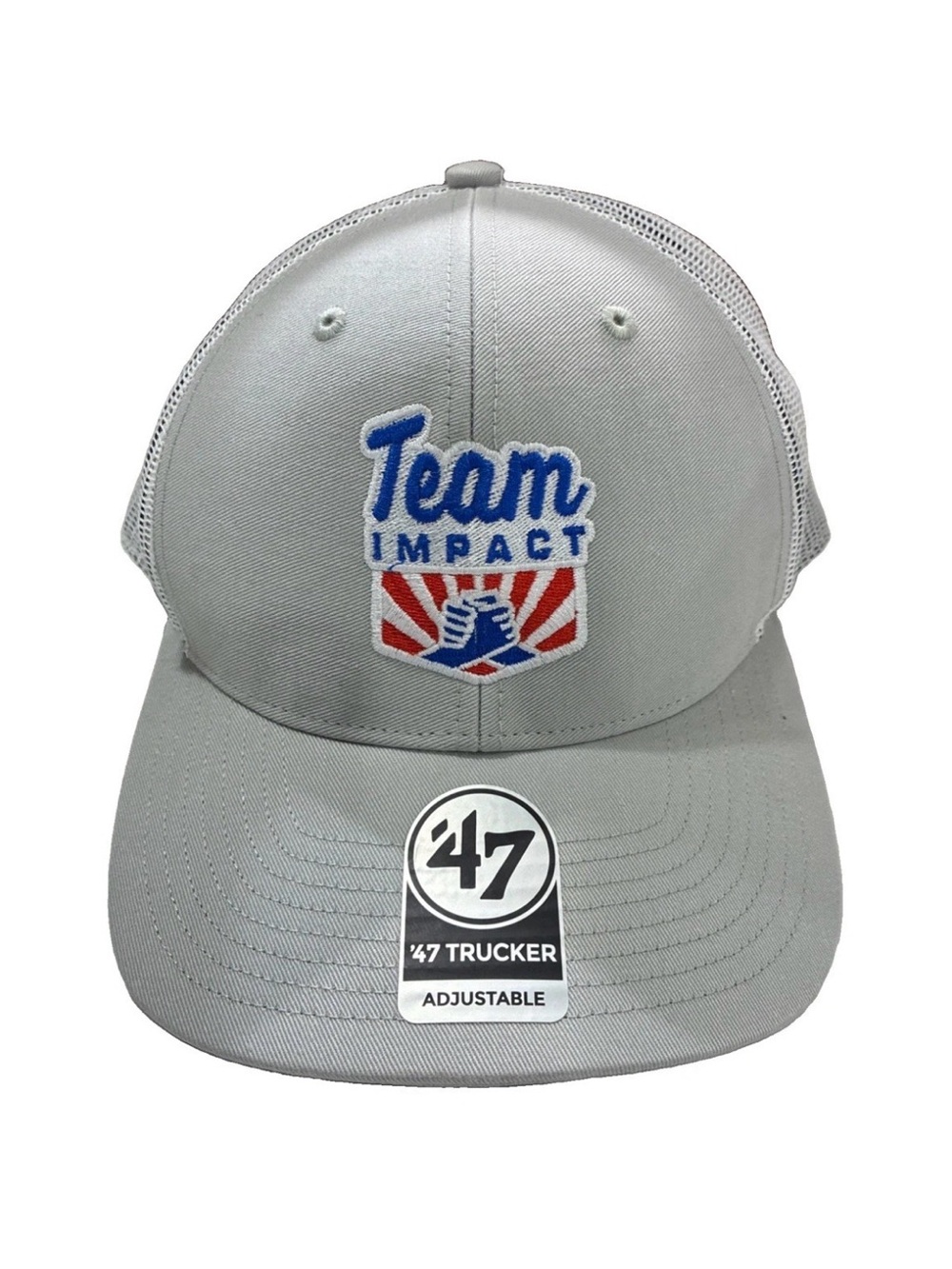 ‘47 Trucker Hat TEAM IMPACT Grey White Ball Cap Cotton Blend Mesh Embroidered WT